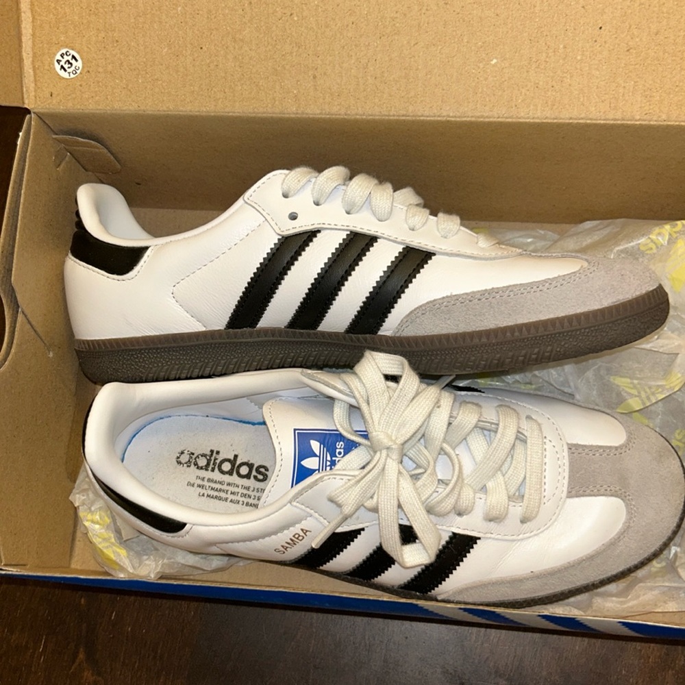 White Adidas Sambas, Worn Twice, Cleaned! - image 1